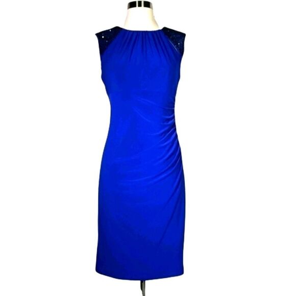 Cache Royal Blue Studded Ruched Cocktail Dress 6 - Picture 1 of 8